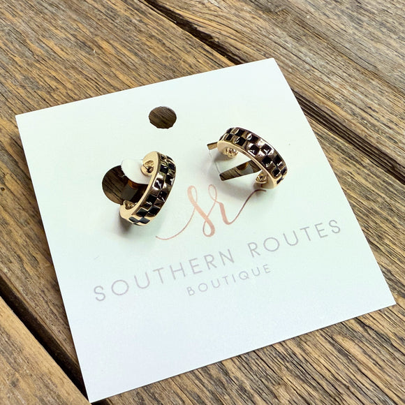 Checker Huggie Earrings | Gold/Black