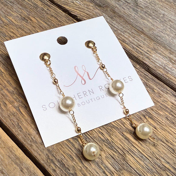 18K Filled Pearl Drop Earrings | Gold