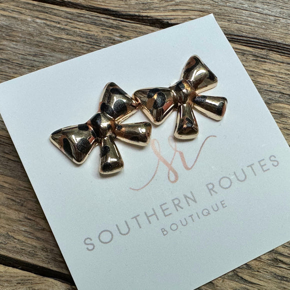 Leopard Large Bow Stud Earrings | Gold