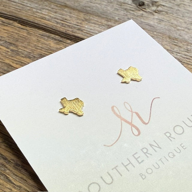 18k Gold Dipped Texas Brushed Stud Earrings | Gold
