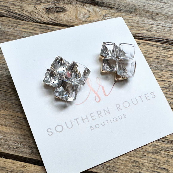Crystal Cluster Statement Stud Earrings | Clear