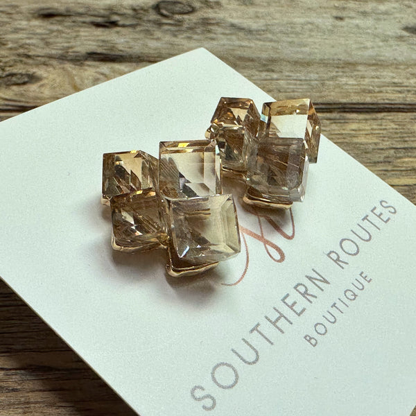 Crystal Cluster Statement Stud Earrings | Gold