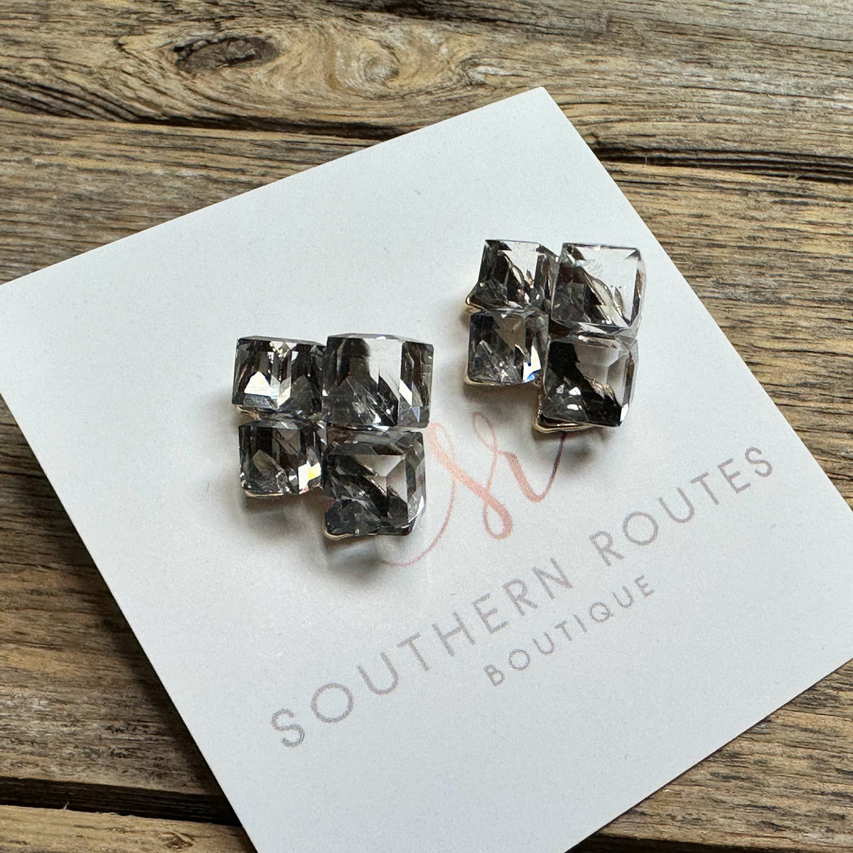 Crystal Cluster Statement Stud Earrings | Grey