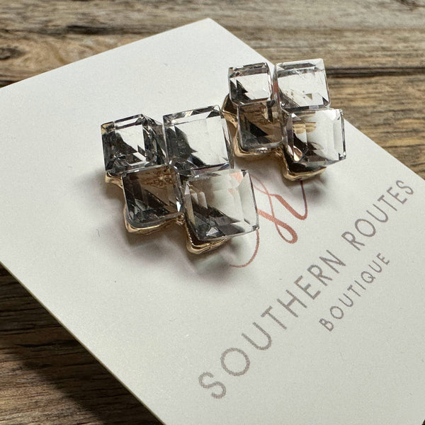 Crystal Cluster Statement Stud Earrings | Grey