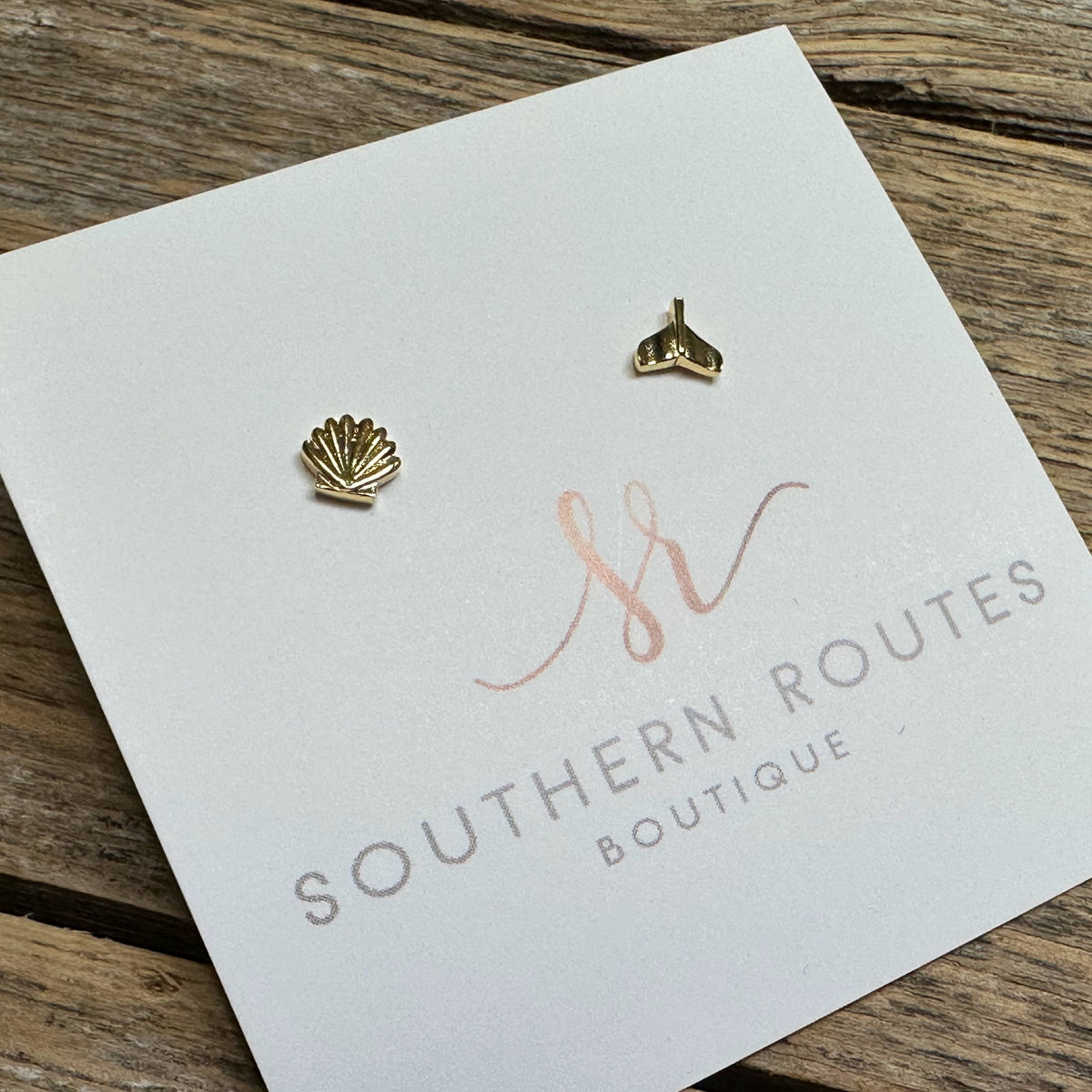 Seashell Dolphin Tale Petite Stud Earrings | 18K Gold Dipped