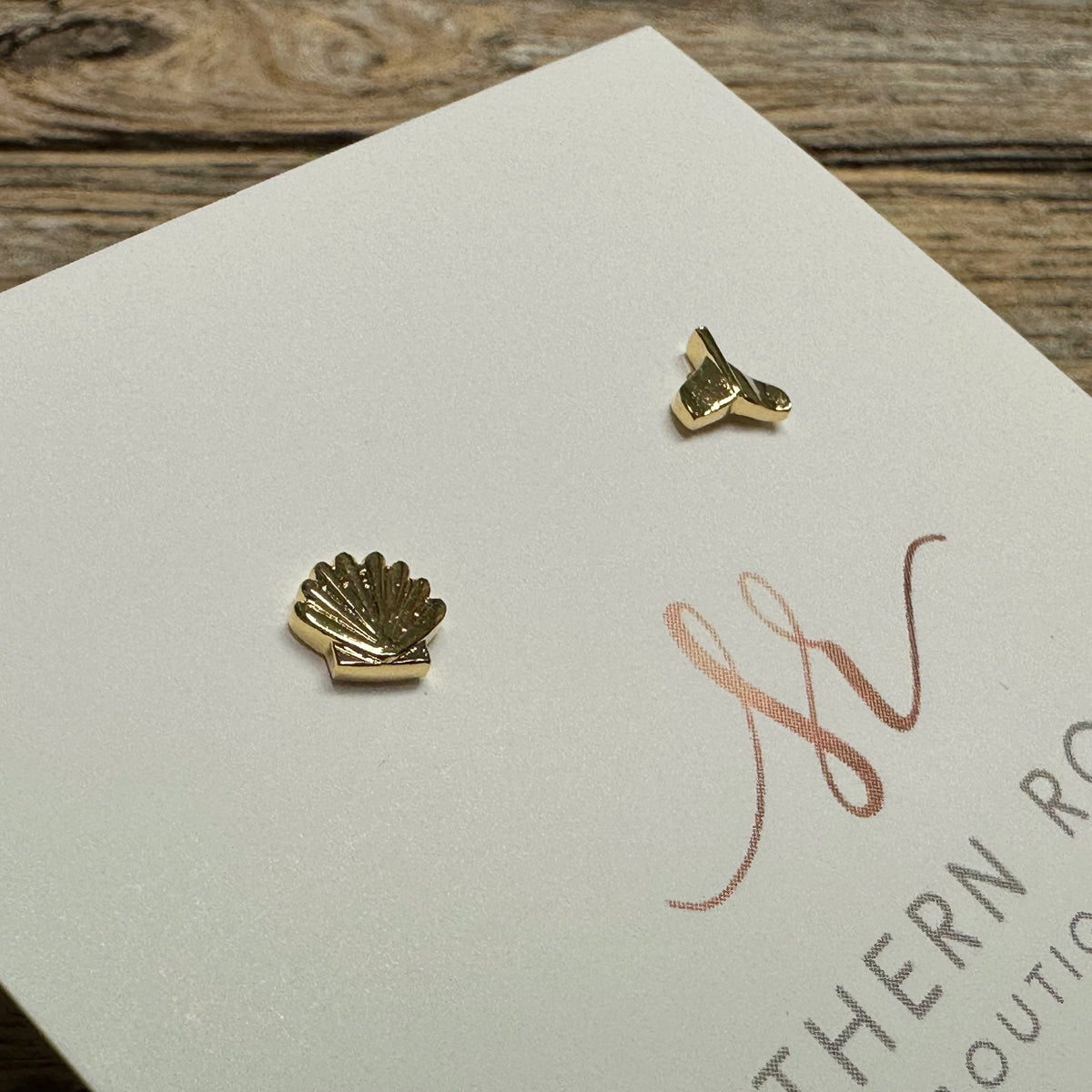 Seashell Dolphin Tale Petite Stud Earrings | 18K Gold Dipped