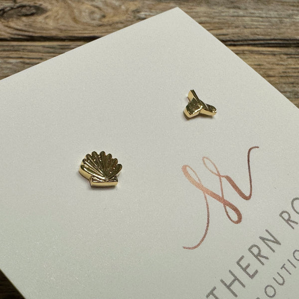 Seashell Dolphin Tale Petite Stud Earrings | 18K Gold Dipped