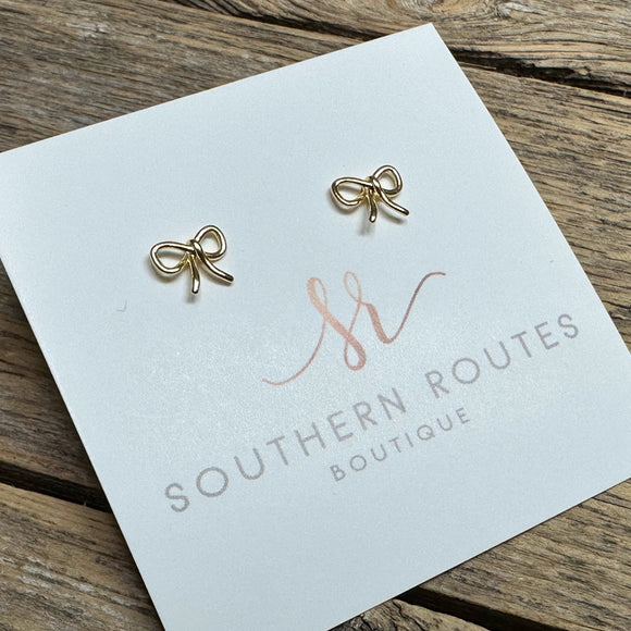 Wire Ribbon Bow Stud Earrings | 18K Gold Dipped