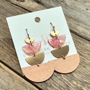 Modern Acrylic+Wood Earrings | Pink