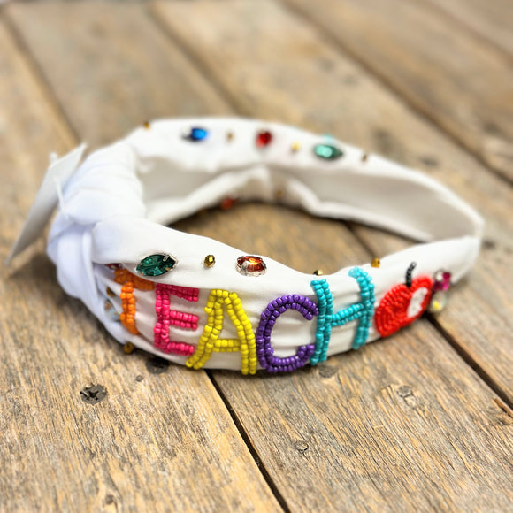 Embellished Knot Headband | White Teach