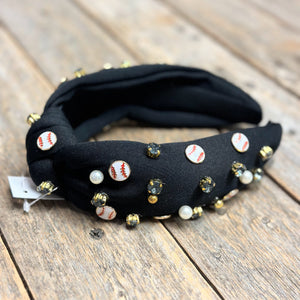 Baseball Embellished Knot Headband | Black