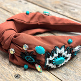 Embellished Knot Headband | Brown Aztec