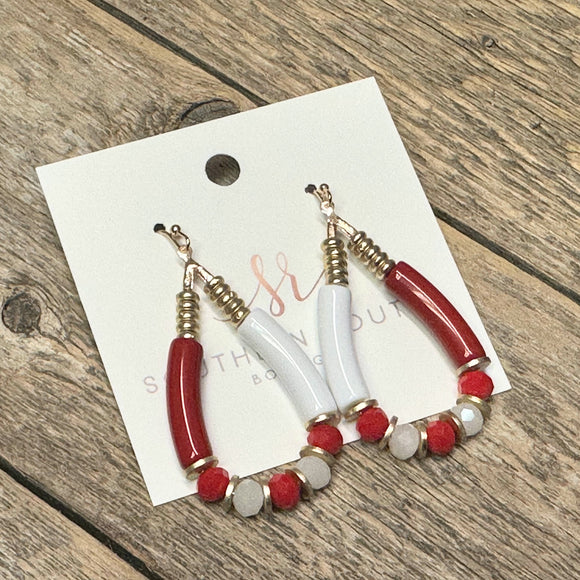 Mutli Bead Drop Earrings | Red+White