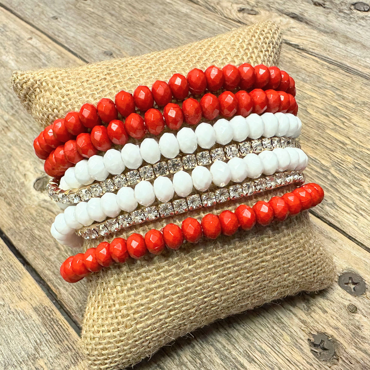 Rhinestone+Bead Bracelet Set | Red