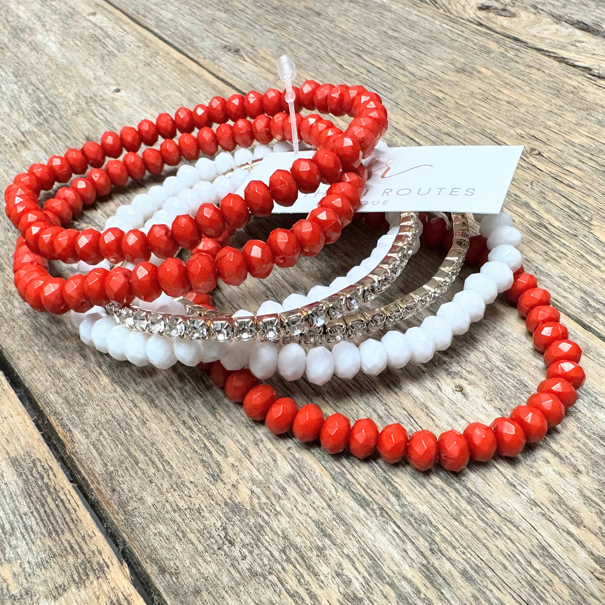 Rhinestone+Bead Bracelet Set | Red