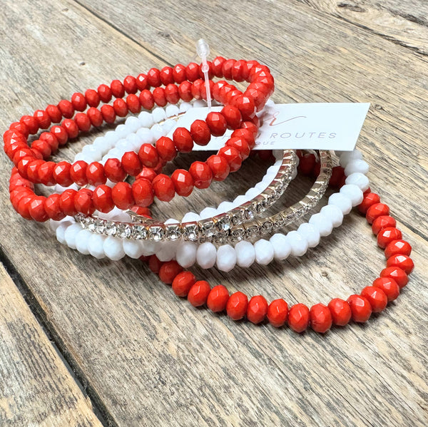 Rhinestone+Bead Bracelet Set | Red