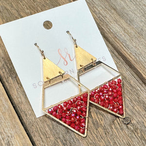 Triangular Bead Earrings | Red