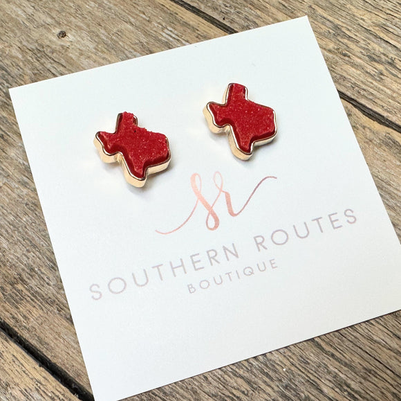 Texas Drusy Stud Earrings | Red