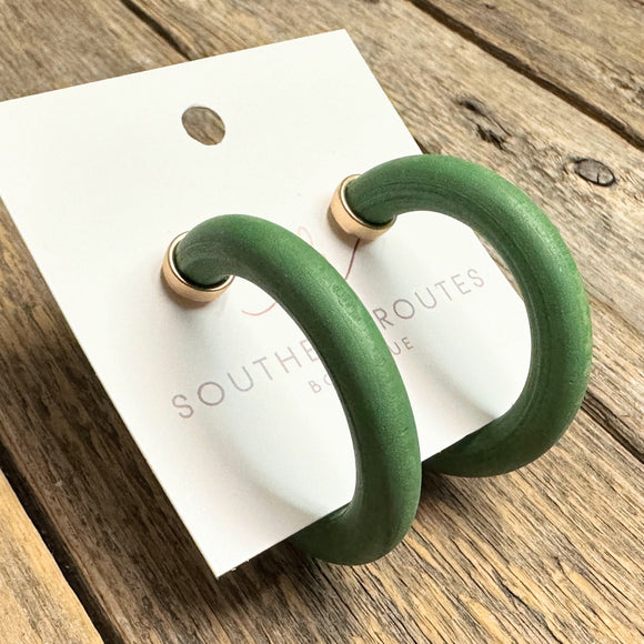 Wooden Tube Hoop Earrings | Green