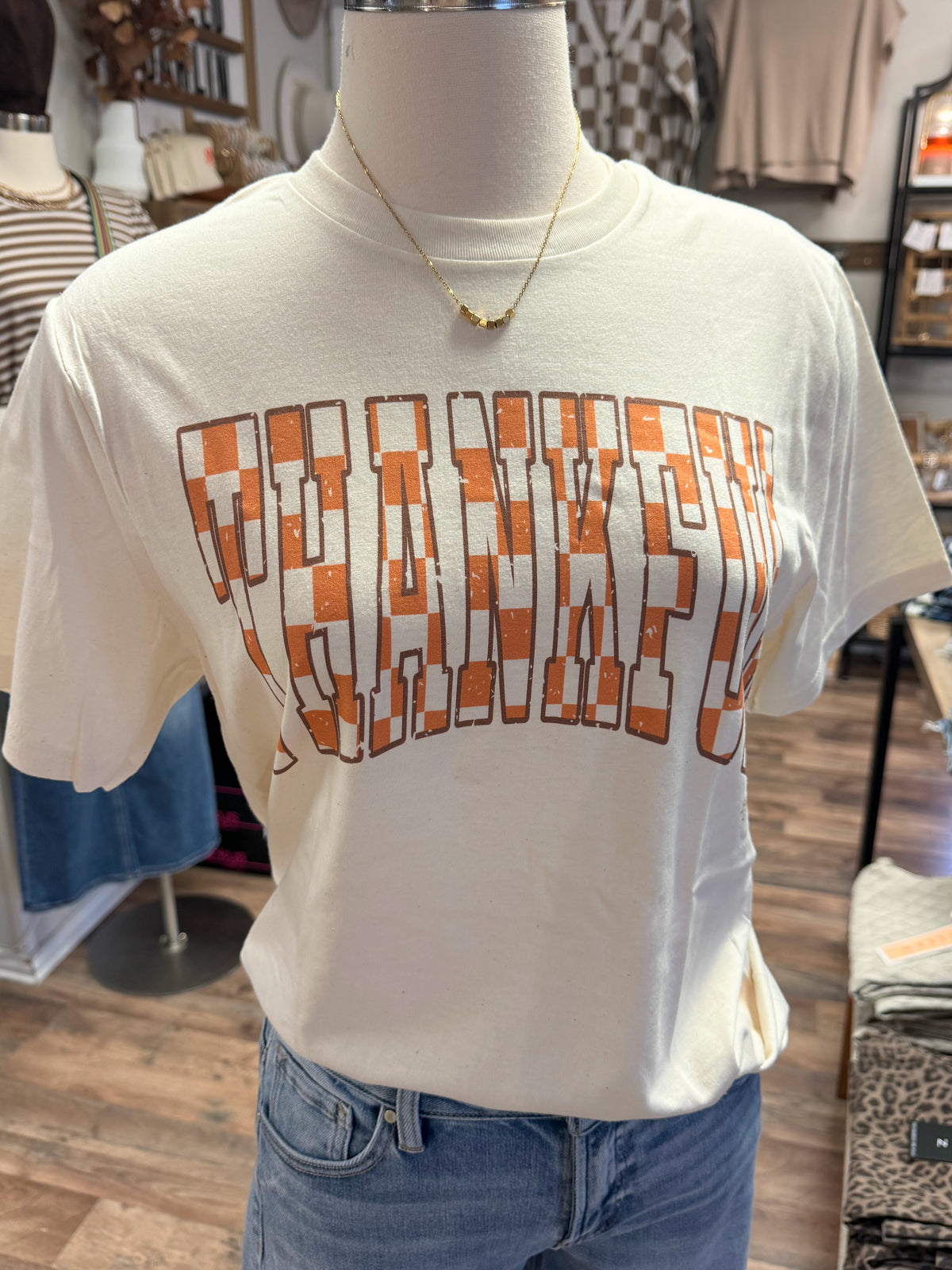 Thankful Checkered Tee | Natural