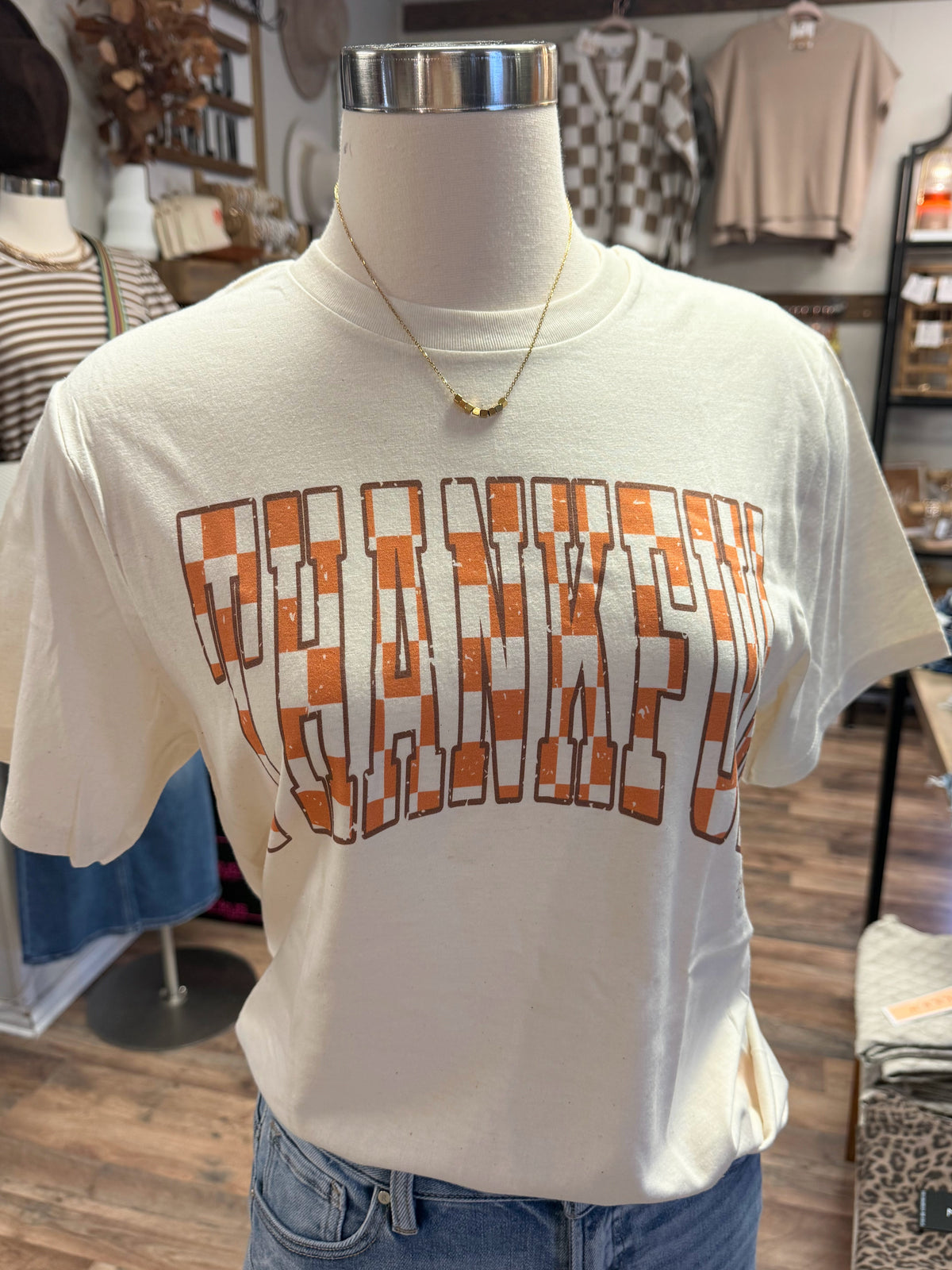 Thankful Checkered Tee | Natural