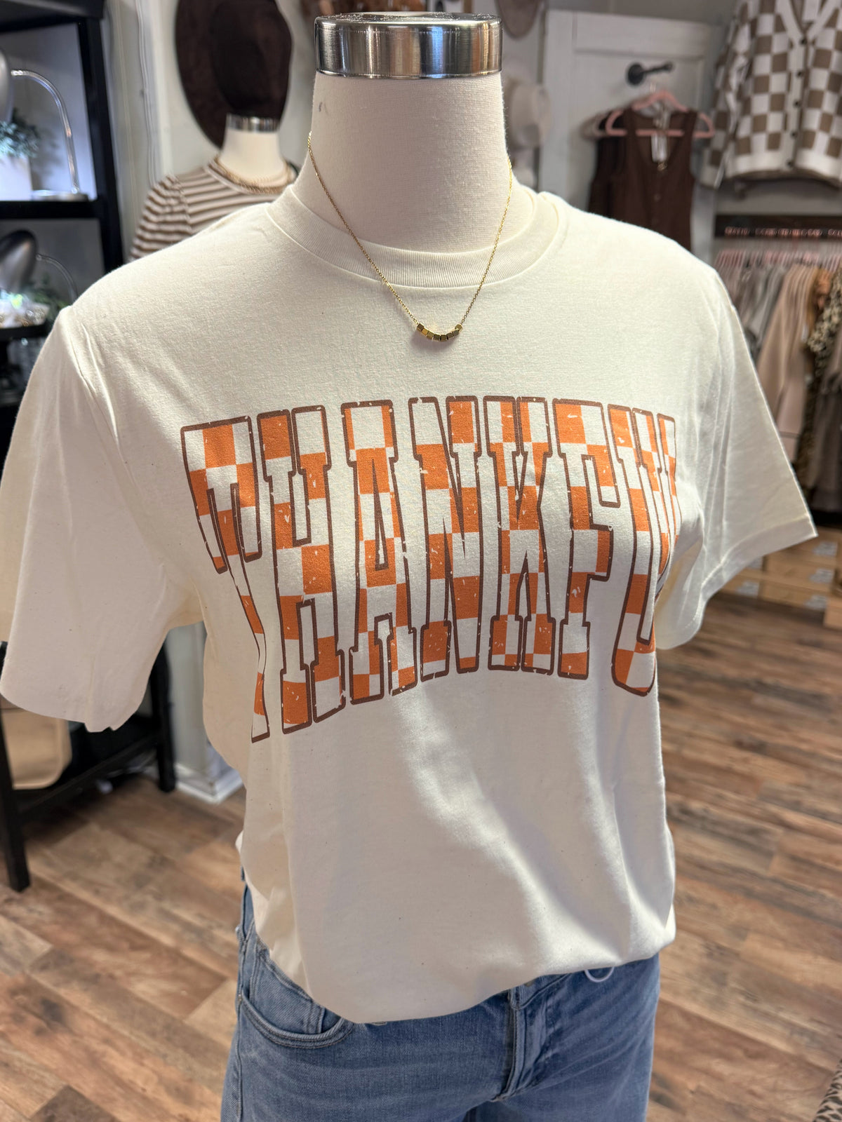 Thankful Checkered Tee | Natural