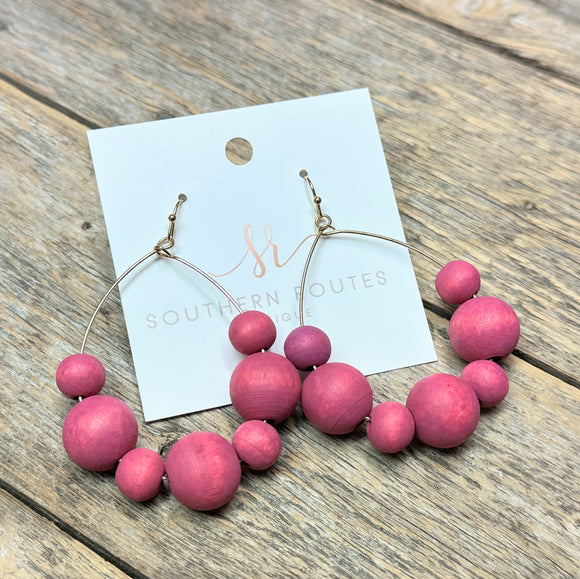 Teardrop Wooden Bead Earrings | Pink