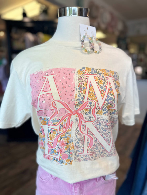 Patchwork Amen Bow Tee | Natural