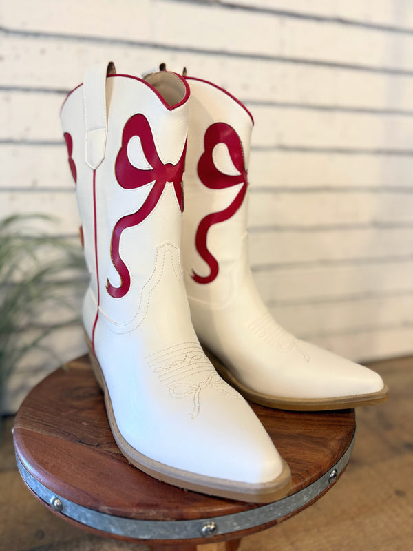 Ribbon Coquette Booties | White/Red