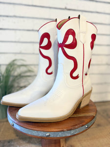 Ribbon Coquette Booties | White/Red