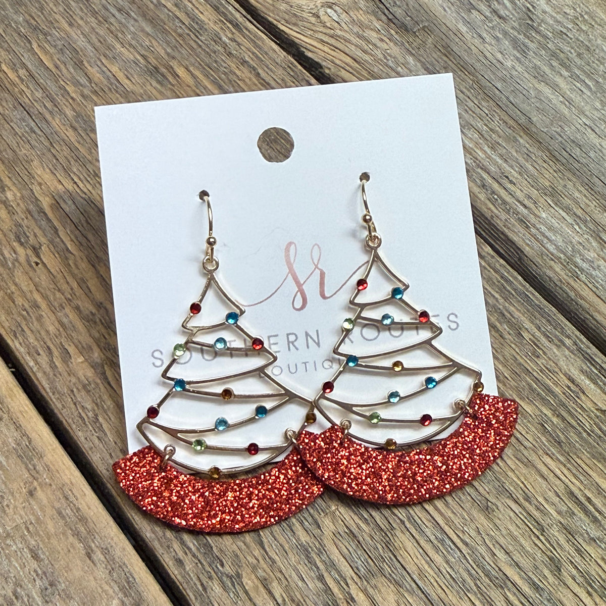 Tree Glitter Earrings | Gold/Red