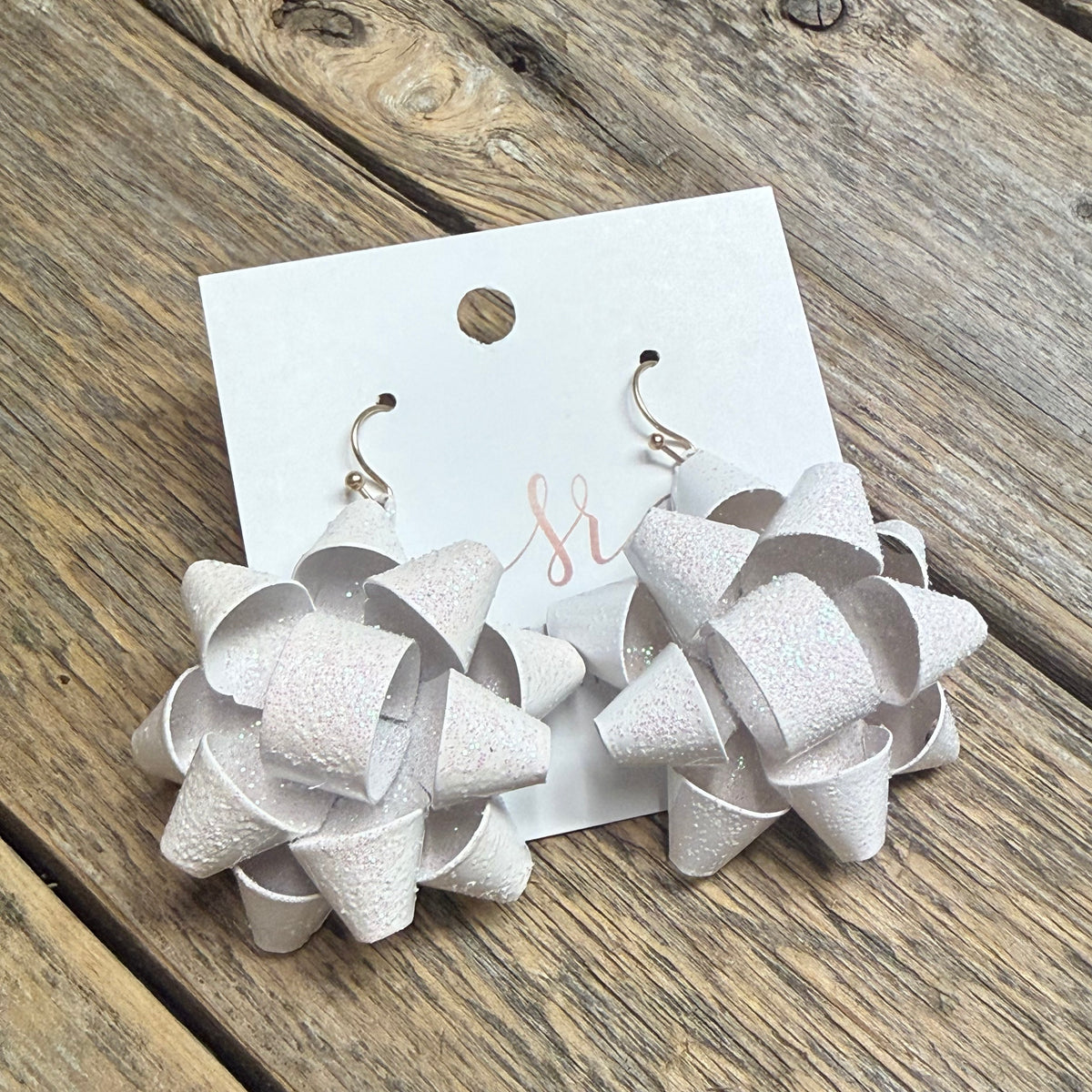 Christmas Wrapping Bow Earrings | White