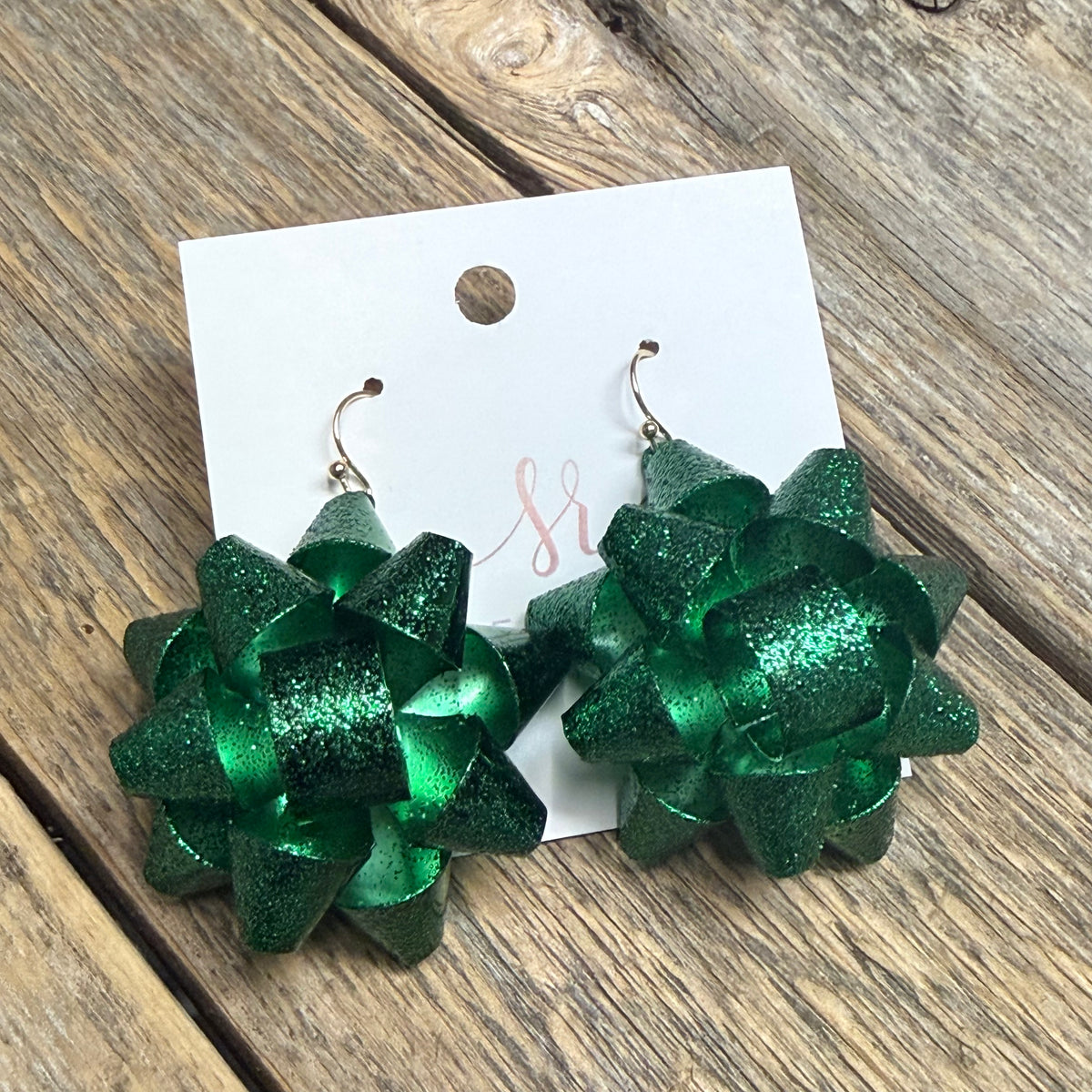 Christmas Wrapping Bow Earrings | Green