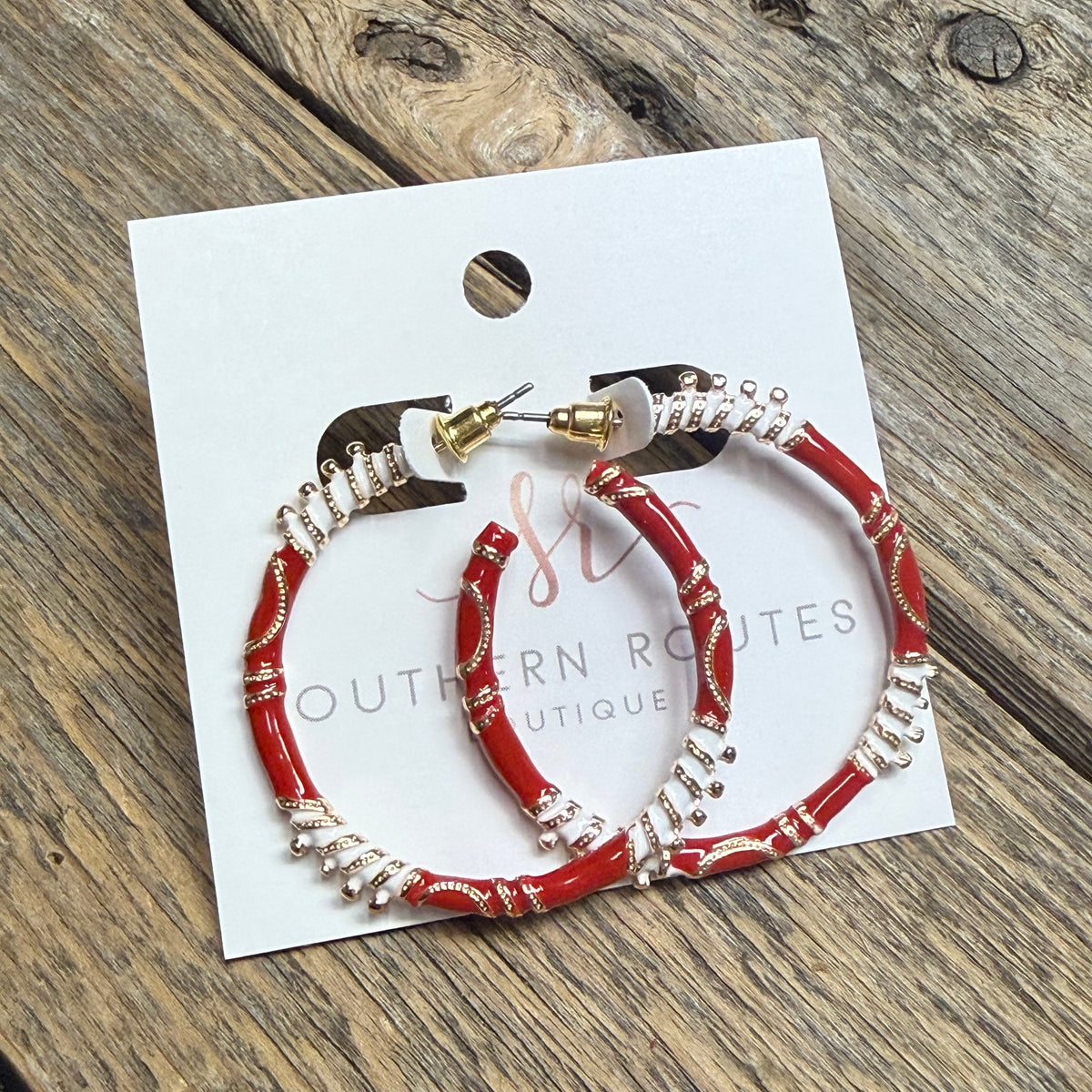 Hoop Candy Cane Twist Earrings | Red/White