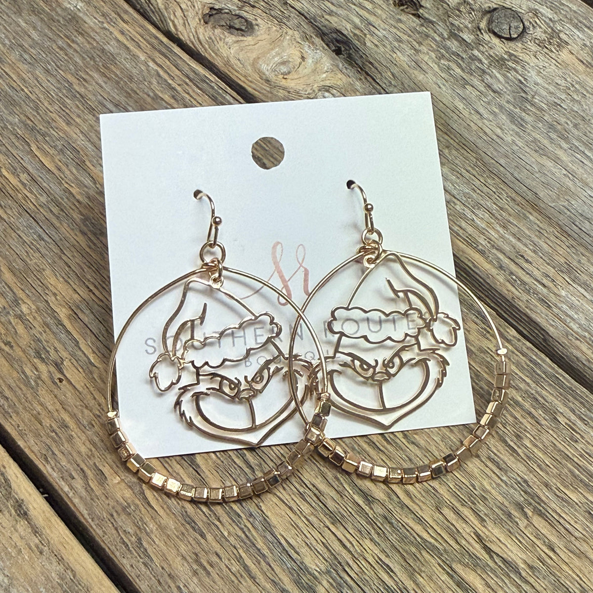 Grinch Circle Dangle Earrings | Gold