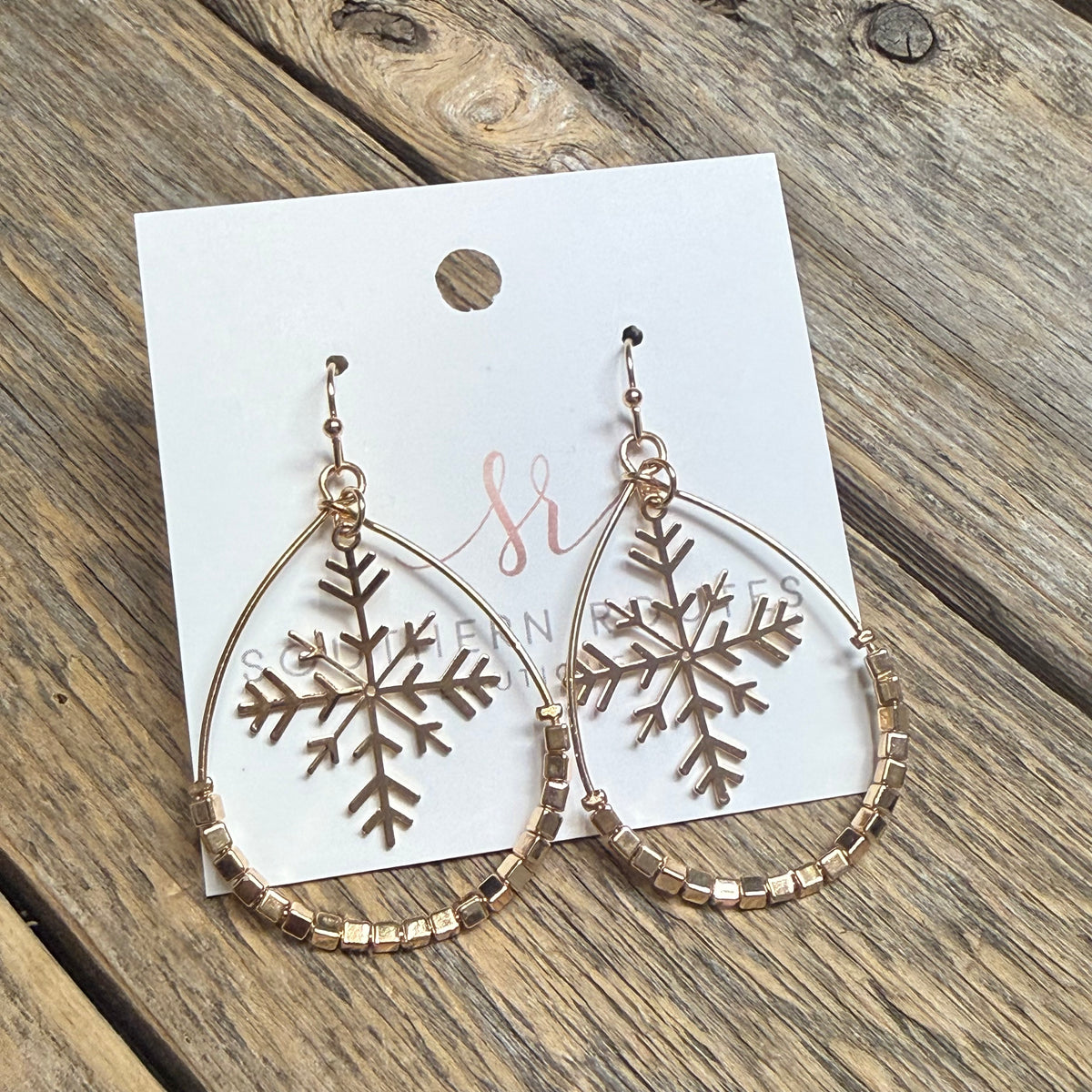 Snowflake Dangle Teardrop Earrings | Gold
