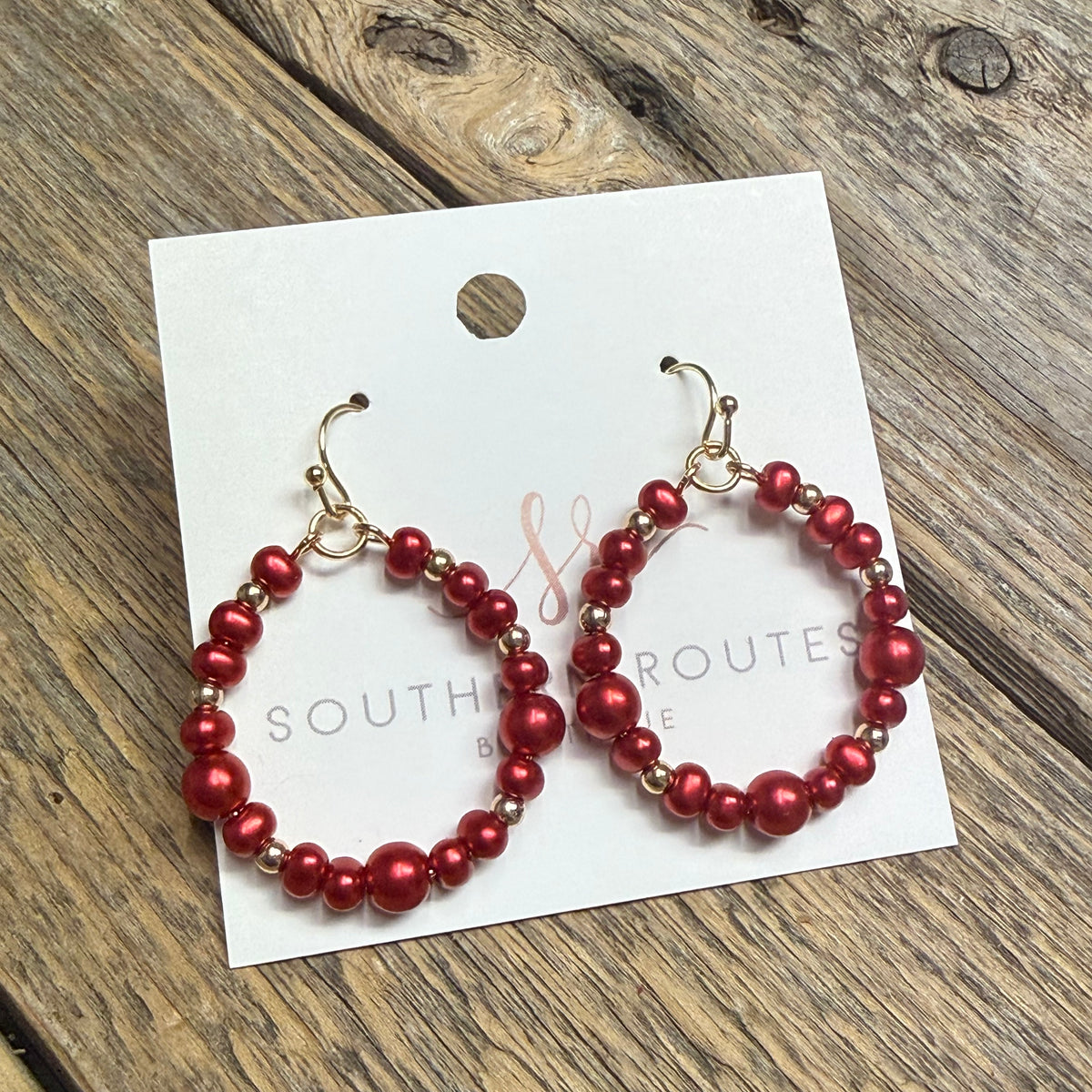 Festive Beaded Circle Earrings | Red