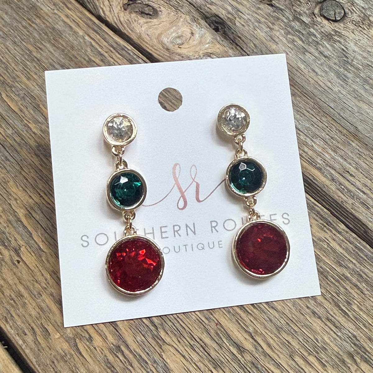 Christmas Crystal Drop Earrings | Clear/Green/Red