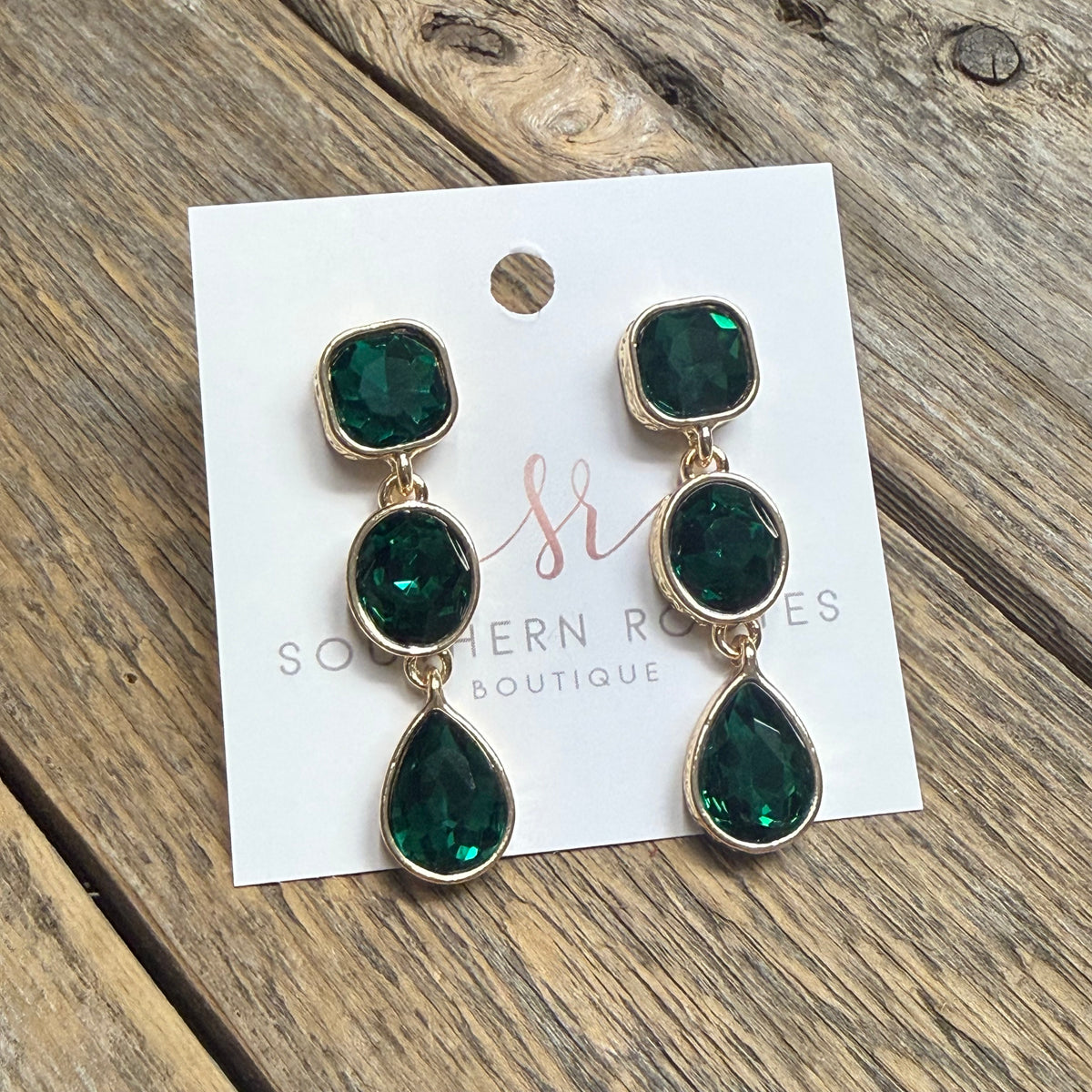 Christmas Crystal Drop Earrings | Green