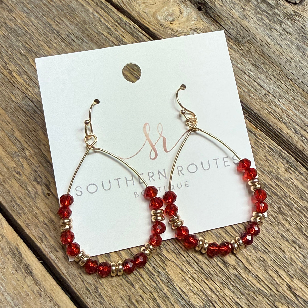 Festive Beaded Teardrop Earrings | Red