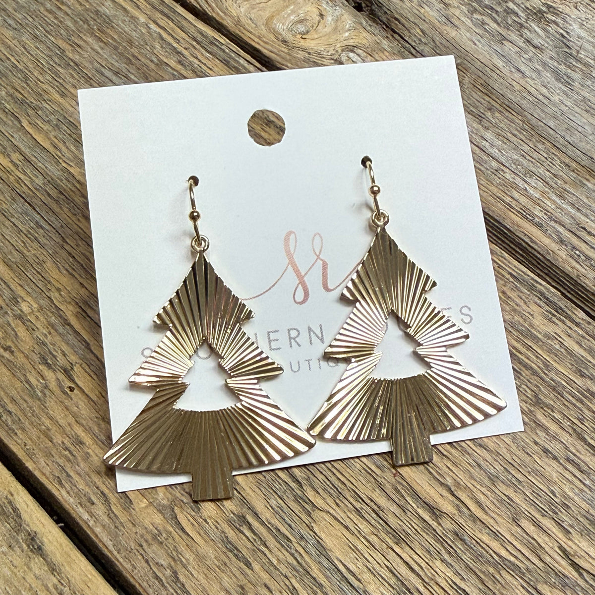 Textured Christmas Tree Earrings | Gold