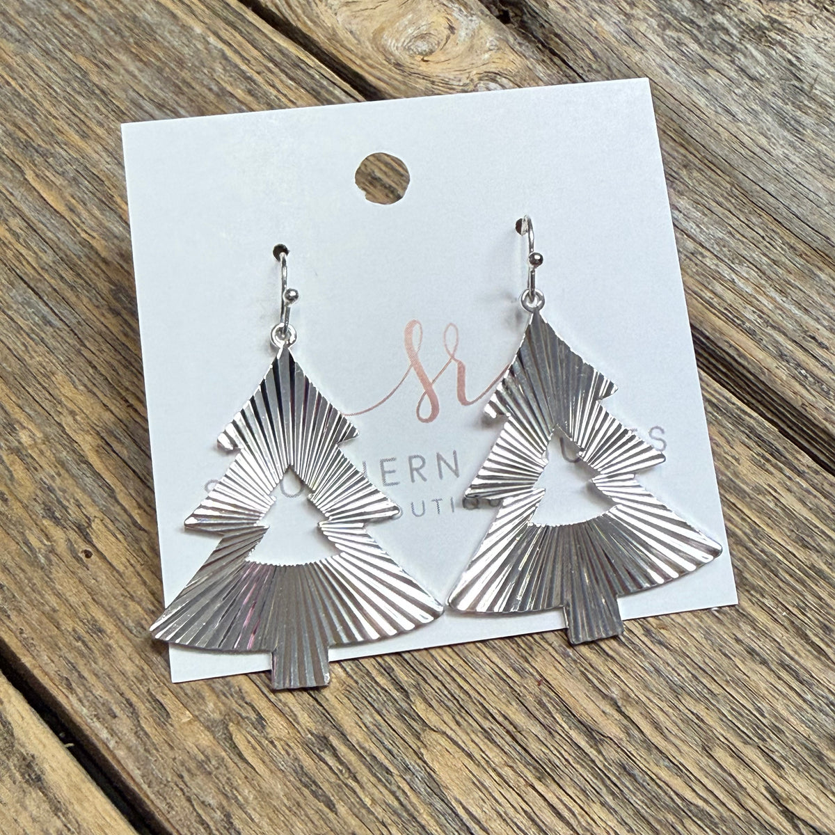 Textured Christmas Tree Earrings | Silver