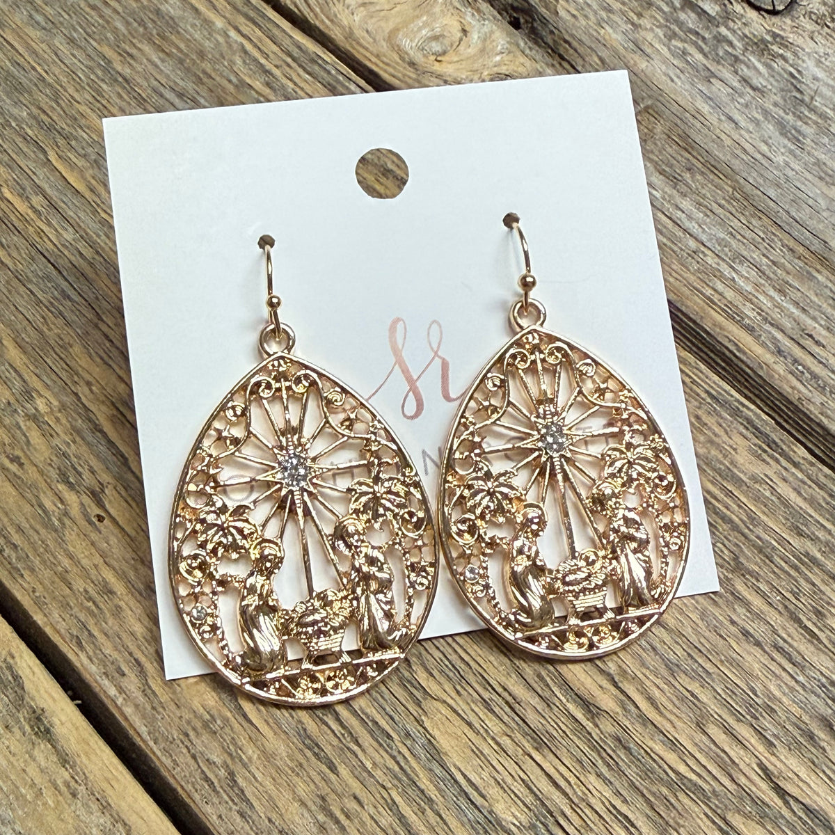 Nativity Teardrop Earrings | Gold