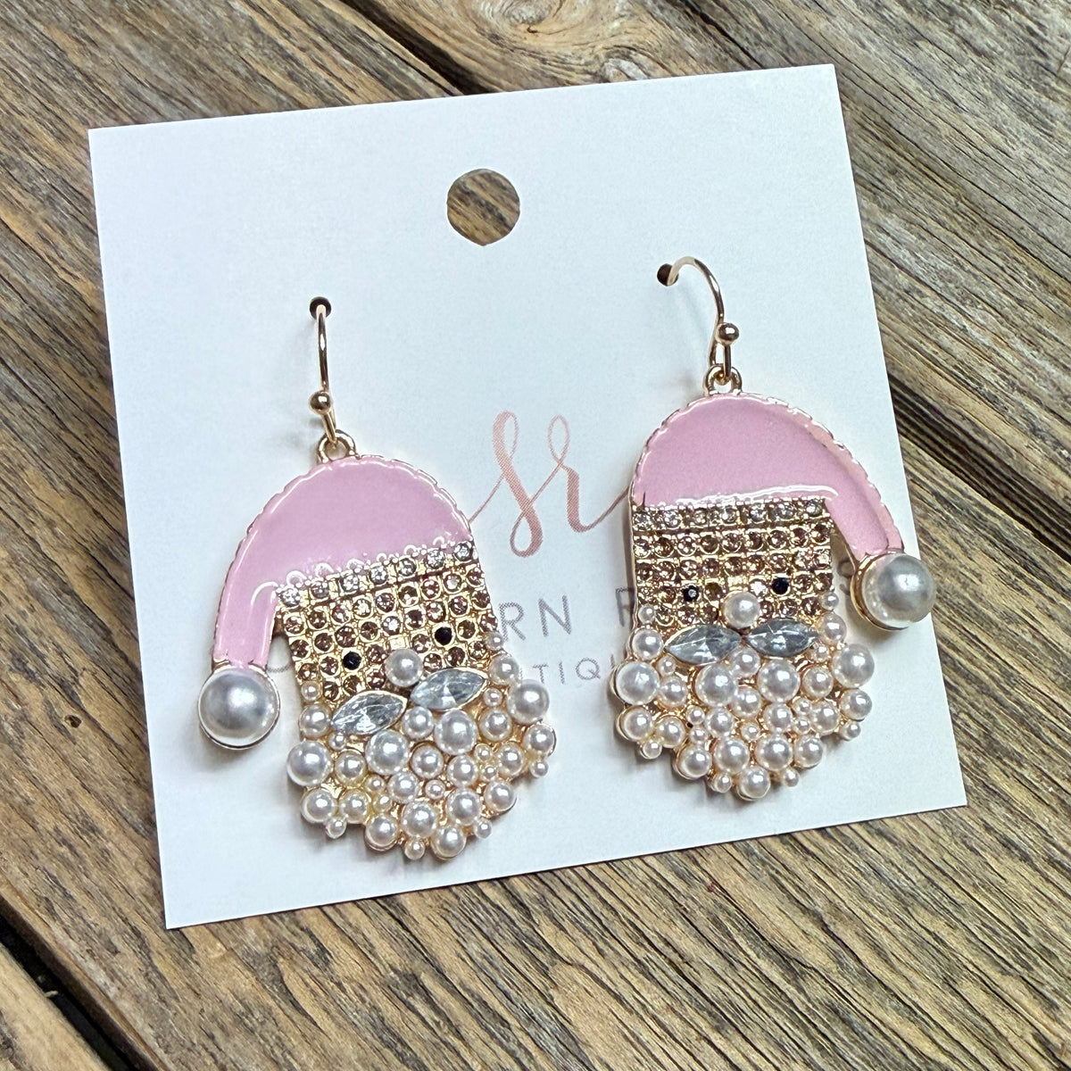 Santa Pearl Glitter Earrings | Pink