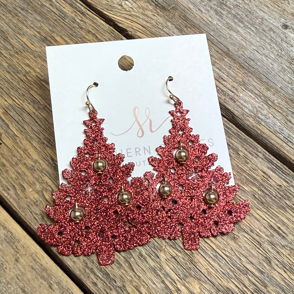 Jingle Bell Christmas Tree Earrings | Red