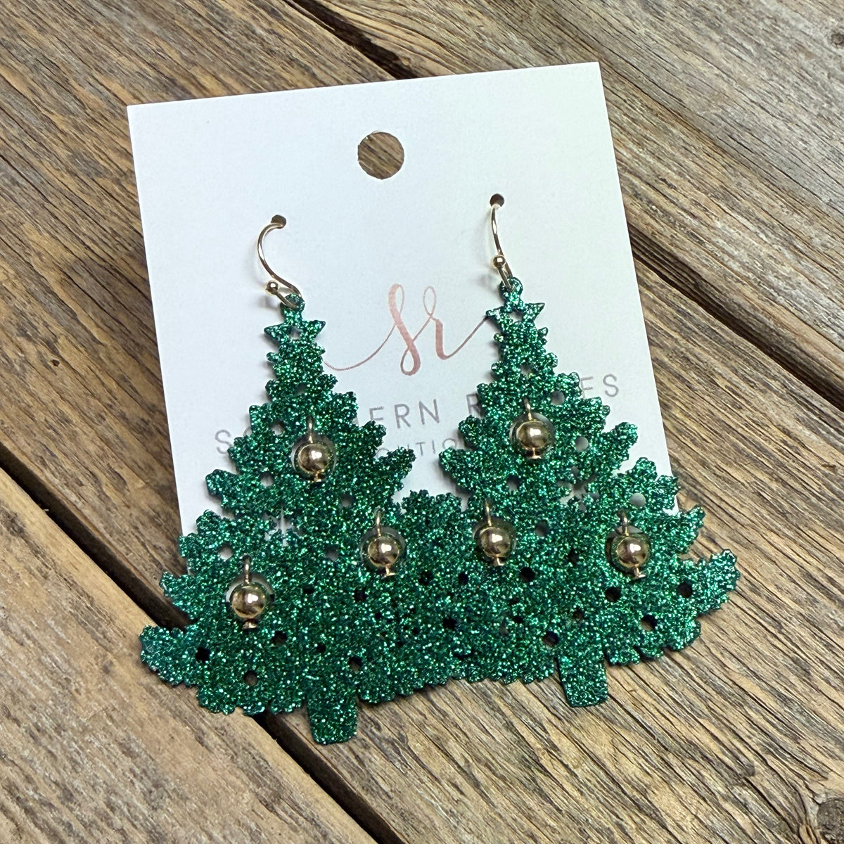 Jingle Bell Christmas Tree Earrings | Green