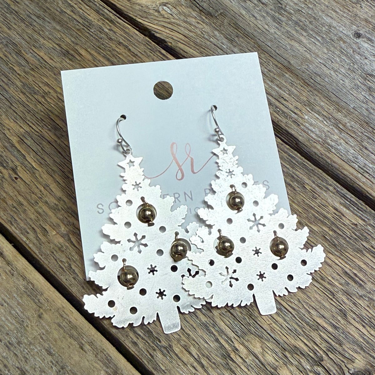 Jingle Bell Christmas Tree Earrings | Silver