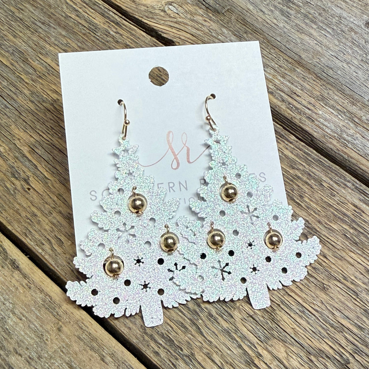 Jingle Bell Christmas Tree Earrings | White