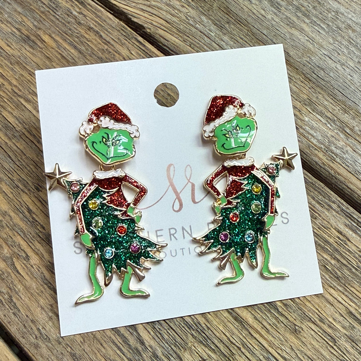 Grinch Christmas Tree Earrings | Green/Red