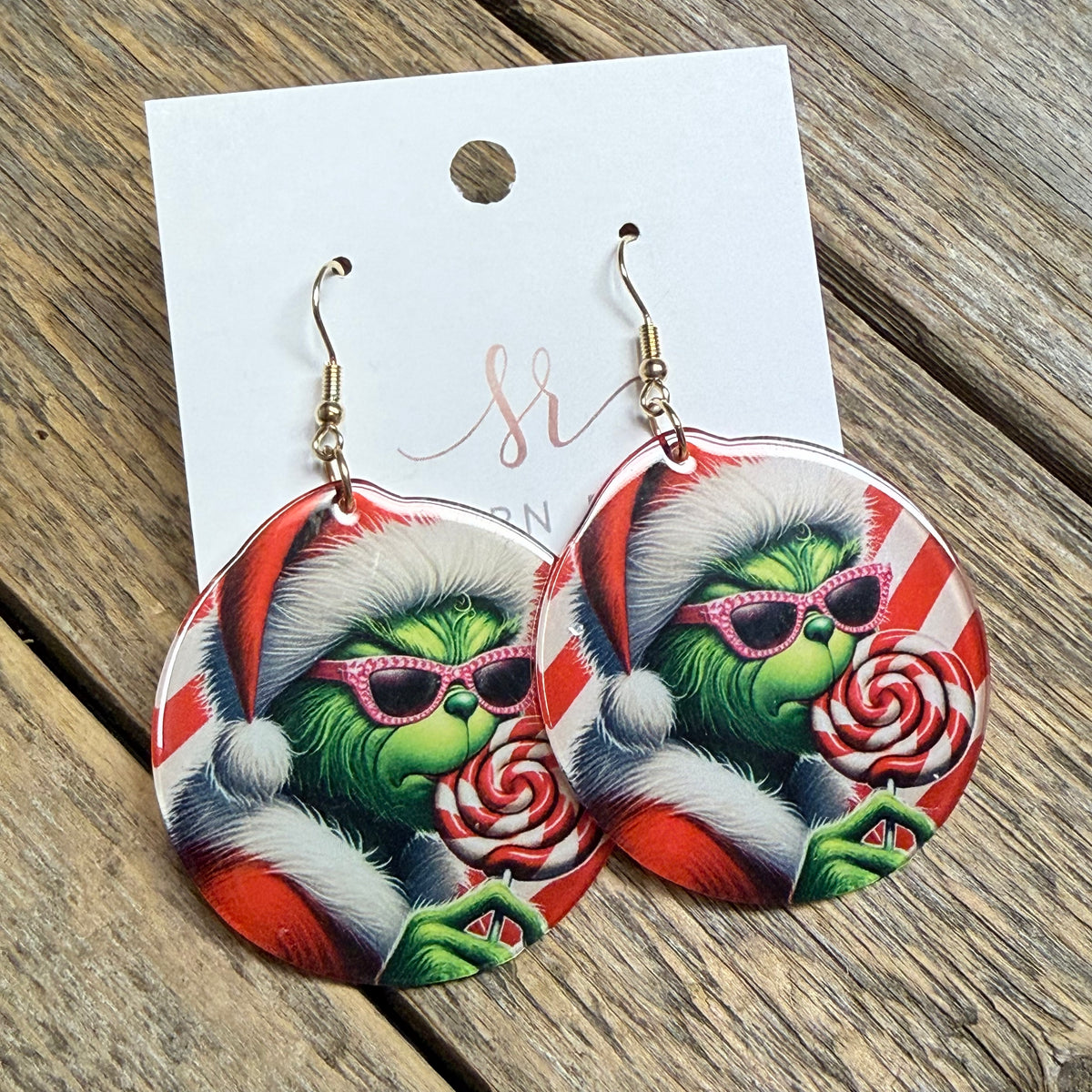 Grinch Candy Cane Acrylic Earrings | Green/Red